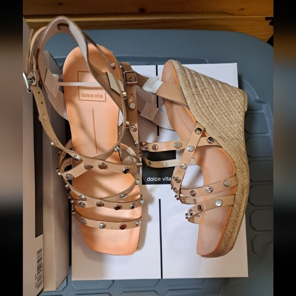 DOLCE VITA ESPADRILLE wedge SANDALS studded SIZE 10 beige STELLA brand new - Picture 6 of 8